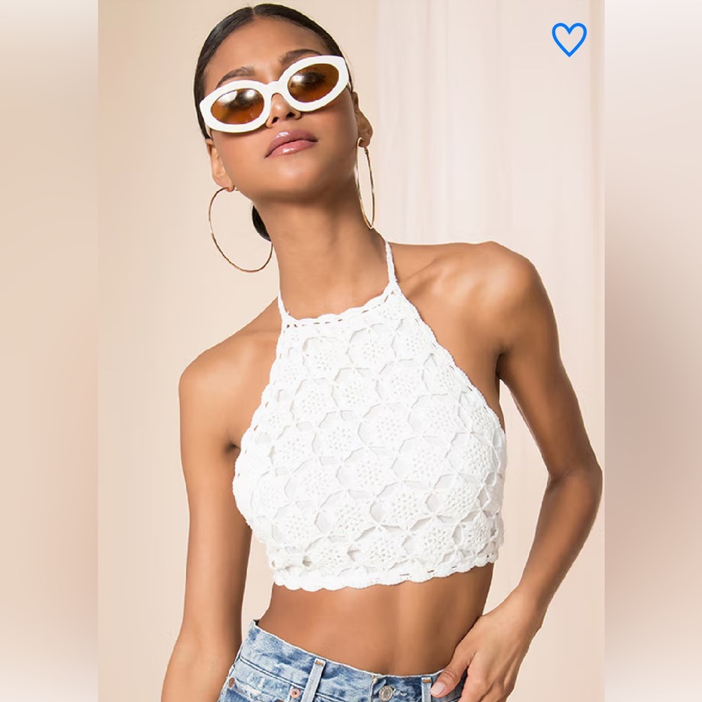 Superdown White Crochet Crop Top